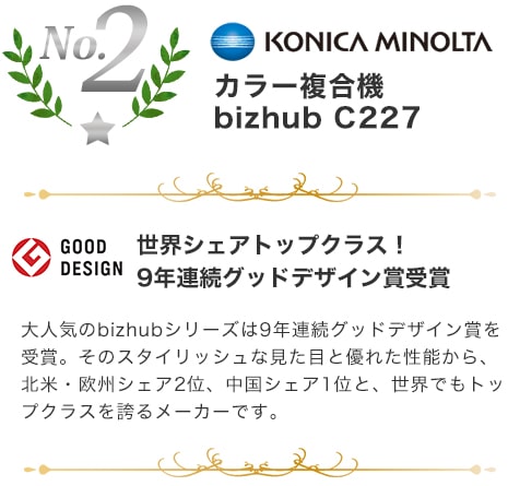 No.1!
      KONICA MINOLTA カラー複合機 bizhub C227
